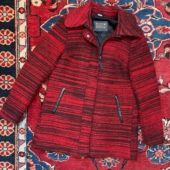 Mackage Marled Wool Blend Leather Trim Coat - Picture 9 of 14